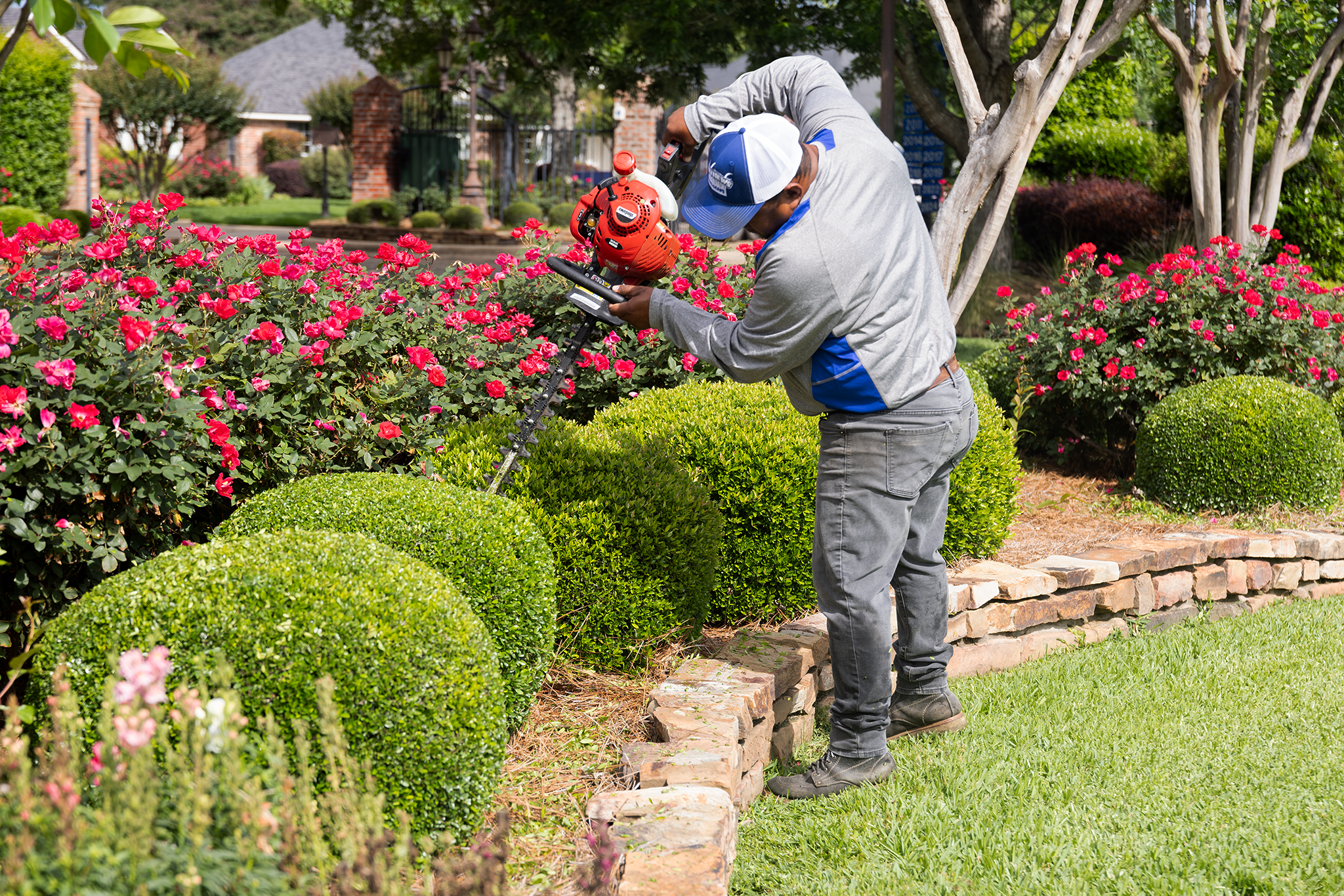 Matthews Landscape crew maintaining a residential lawn